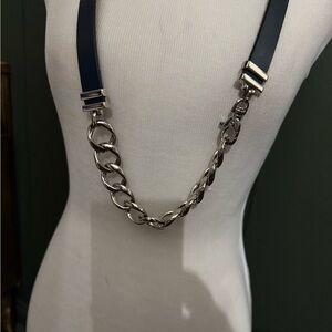 Albatros navy Belt with silver Chunky Curb Chain Design